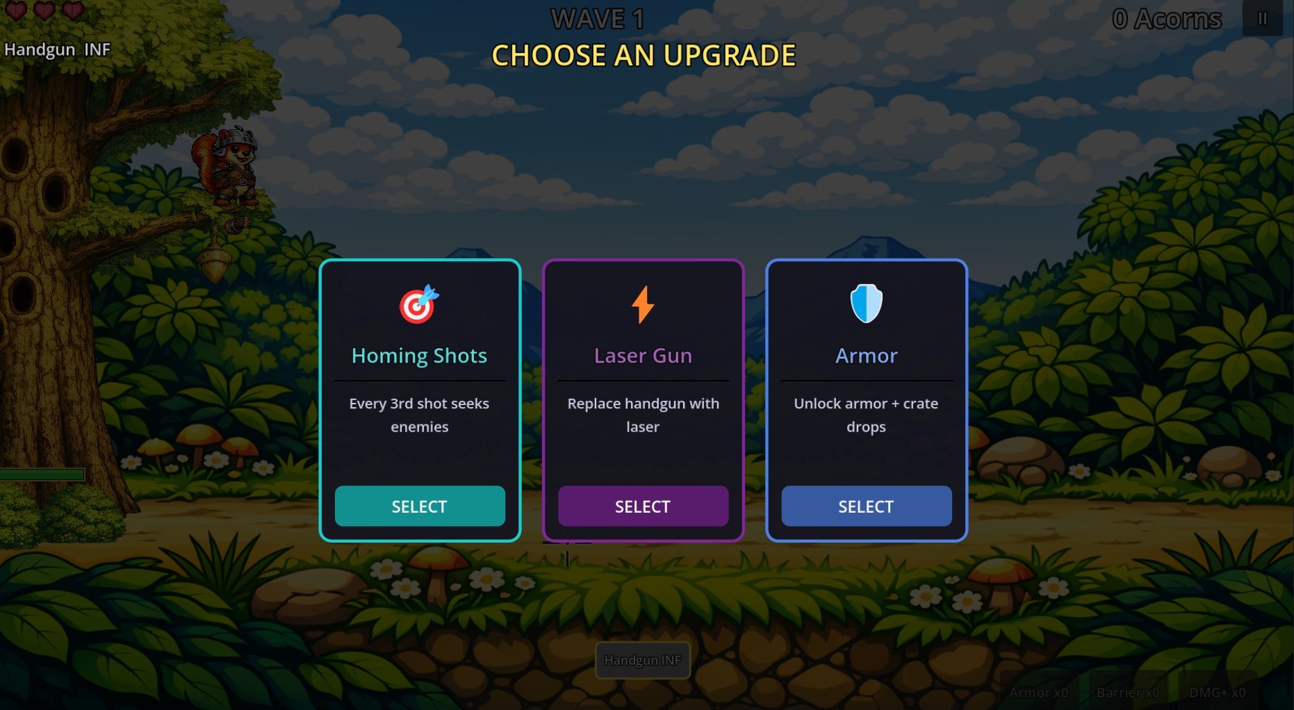 Tree Defence gameplay showing upgrade cards